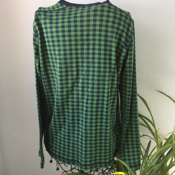 Chaps Green Blue checked long sleeve button up tee top Size Large - Picture 2 of 11
